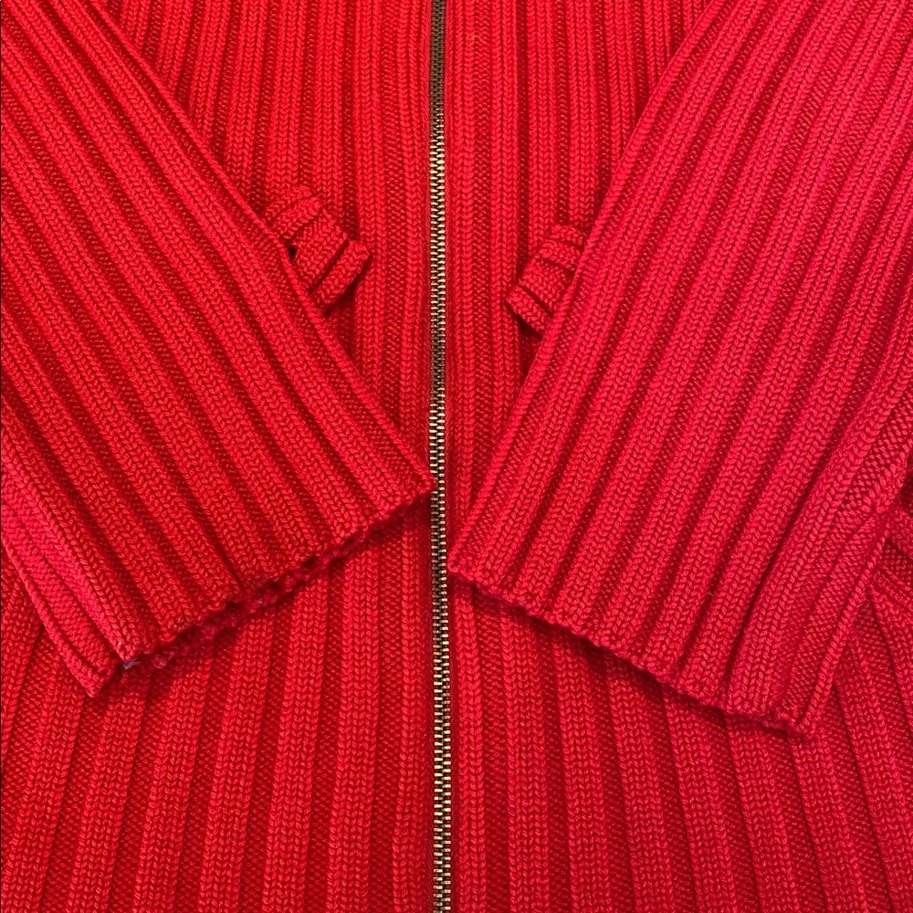Carlisle Vtg Heavy Ribbed Merino Wool Red Cowl Neck Button Zip Cardigan Jacket L - Picture 5 of 15